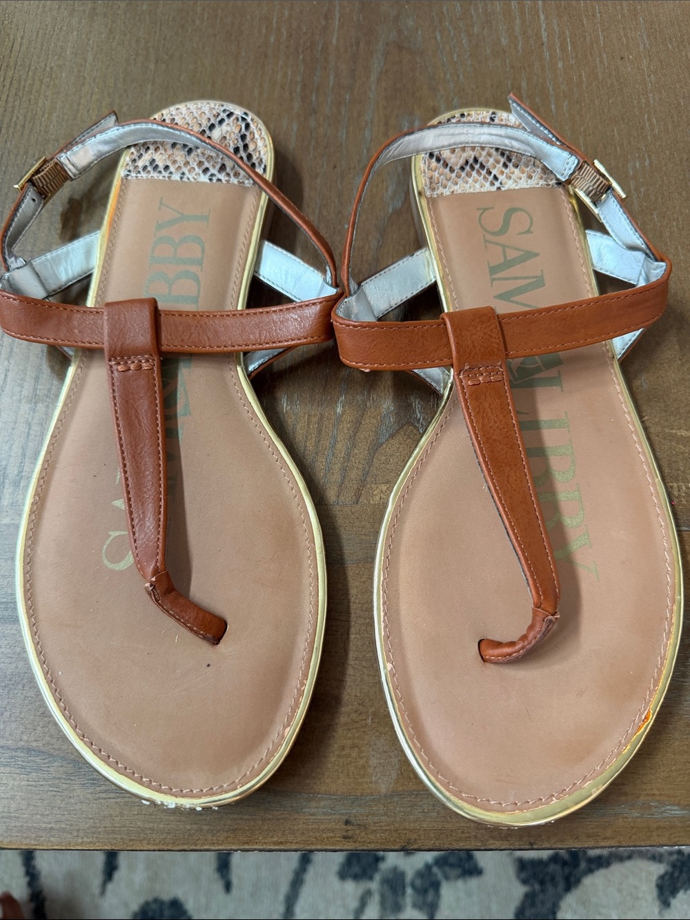 Sam & Libby Brown Leather T-Strap Sandals size 9 gently used